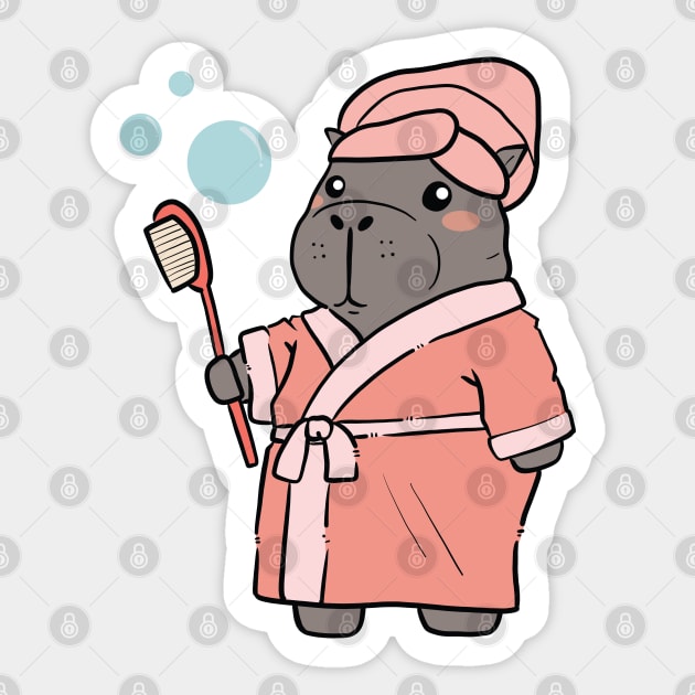 Cute Hippo ready for a bath Drawing Sticker by MariOyama